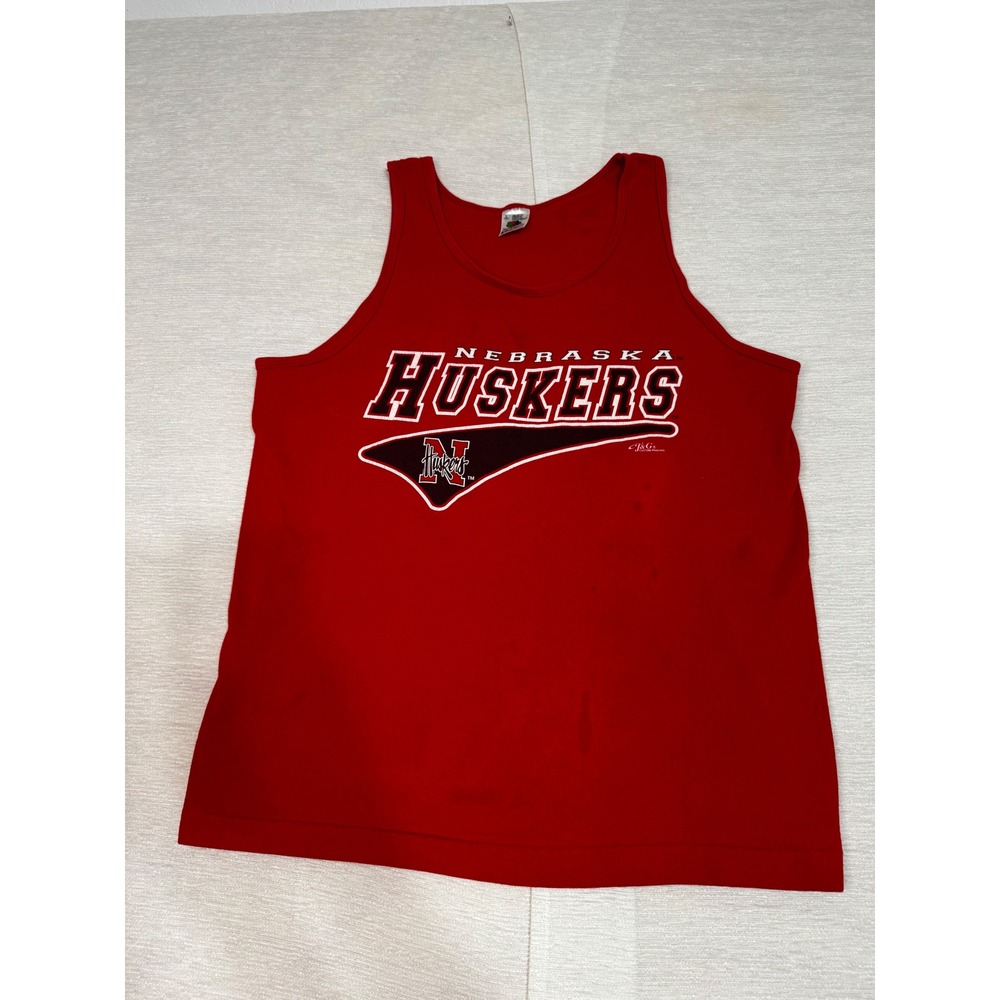 Vintage 90s Nebraska Huskers Tank Top Large Red Fruit of the Loom Made in USA